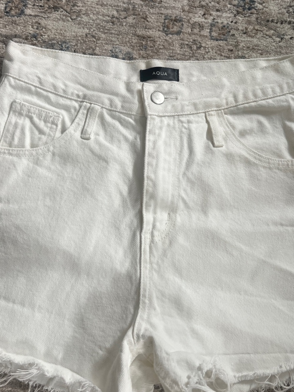 Aqua White Frayed Hem Denim Shorts